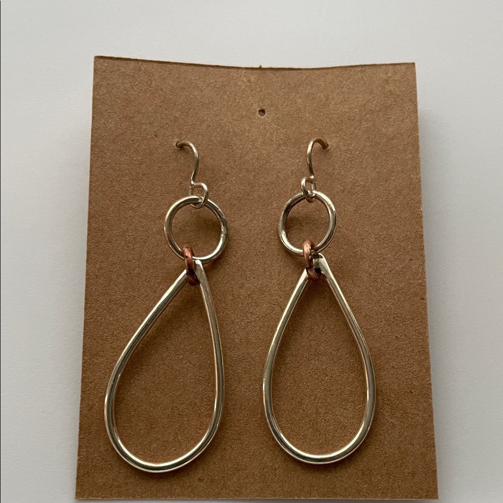 Silver/copper Teardrop Hoop Dangle Earrings - Women Jewelry
